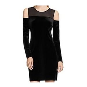Vince Camuto Women's Black Velvet Sheer Cold Shoulder Long‎ Sleeve Dress Size XS